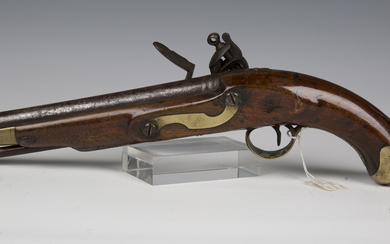 An early 19th century New Land Pattern pistol, barrel length 22.5cm, the border engraved lockplate m