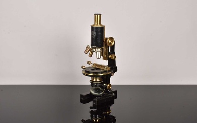 An early 20th Century black painted and lacquered brass Carl Zeiss Compound Monocular Microscope