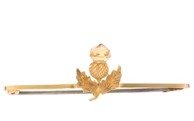 An early 20th century 9ct gold citrine Scottish thistle bar ...