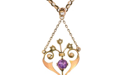 An early 20th century amethyst and freshwater pearl pendant