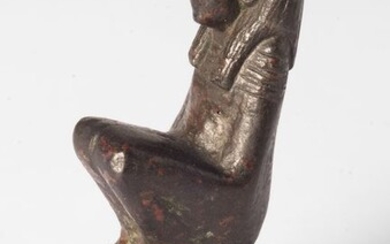 Ancient Egypt, Third Intermediate Period Bronze Statuette of the Goddess Maat. Ex Galerie Rhea, Zurich w/copy of original receipt - 4.5×1.8×2.5 cm