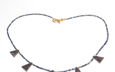 Ancient Egyptian Lapis lazuli Necklace with Lotus Flower Pendants