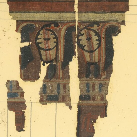 Ancient Egyptian Papyrus Papyri with Remains of a Polychrome Figures of Urai and Feathers of Truth