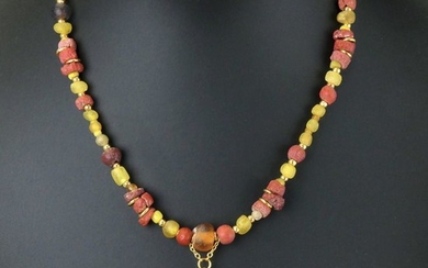 Ancient Roman Glass Necklace with yellow, red and amber colour beads