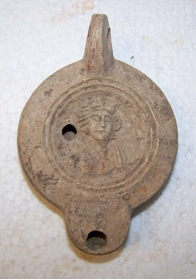 Ancient Roman Pottery Oil lamp with stamp - (4×7.3×10.6 cm)