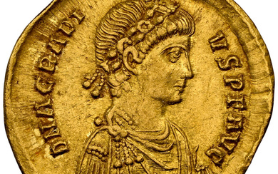 Ancients: , Arcadius, Eastern Roman Empire (AD 383-408). AV solidus (20mm, 4.46 gm, 6h). NGC AU 5/5 - 4/5....