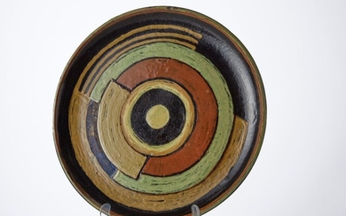 Anne DANGAR (1885-1951) Atelier de Moly-Sabata Plat circulaire en céramique émaillée à décor cubiste de...