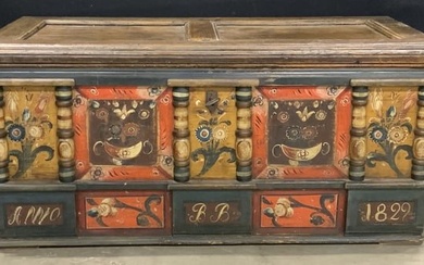 Antique Handcrafted Hand Painted Wooden Chest 1829