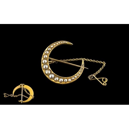Antique Period Attractive 18ct Gold Crescent Shaped Brooch, ...
