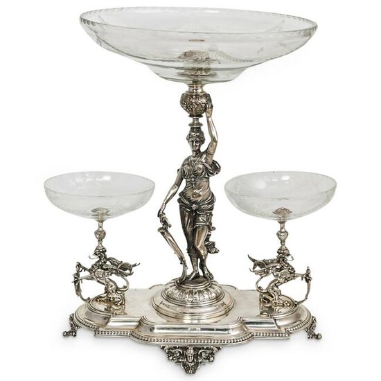 Antique WMF Silver Plated and Glass Epergne