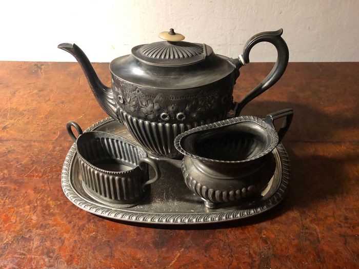 Antique heavy silver-plated tea-coffee set, - Silver plated