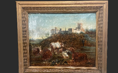 Antique oil painting on canvas EUROPE, height 54 width...