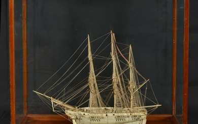 Antique prisoner of war 1812 bone ship model. "HMS Rose". 8 guns. Captured by "USS Georgiana" off