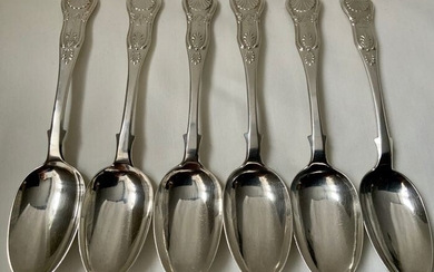 Antique scottish sterling silver desert spoons set/ part setof 6 Hours Glass Pattern / King (6) - .925 silver, Sterling silver - James & Walter Marshall, Edinburgh, (5) James McKay (1) - U.K. - 1863 (five pieces) 1871 (one pice )