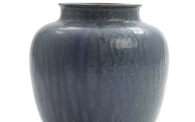 NOT SOLD. Arne Bang: A stoneware vase decorated with blue glaze. Signed AB. H. 18 diam. 17 cm. – Bruun Rasmussen Auctioneers of Fine Art