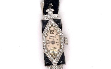 Art Deco Platinum Diamond Onyx Cocktail Watch