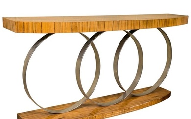 Art Deco Style Console Table Mid Century Modern Heavy Three Chrome Loops