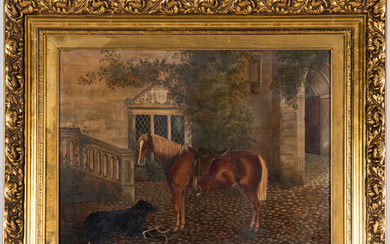 Artist Unknown, (20th Century) - Courtyard Scene with Dog and Horse