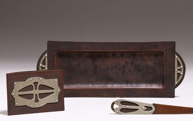 Arts & Crafts Hammered Copper & Silver Desk Set c1905