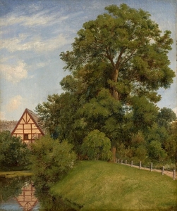 August Wilhelm BOESEN Vigerslev, 1812 - Bologne, 1857 Maison au bord d'un étang à Funen