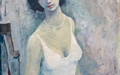 Auguste LEROUX (1871 - 1954) Jeune femme au collier de perles huile...