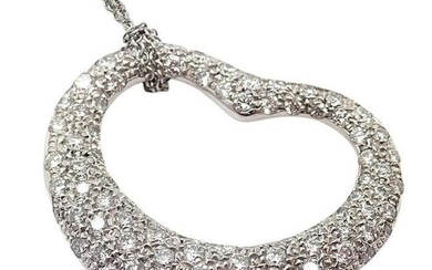 Authentic! Tiffany & Co Elsa Peretti Platinum Diamond Large Open Heart Necklace