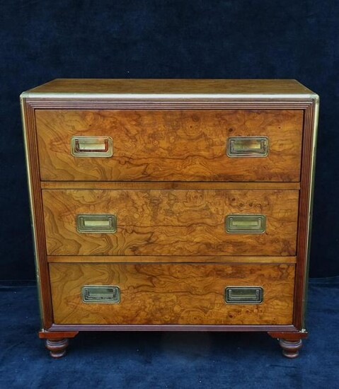 BAKER BRASS BANDED MID CENTURY 3 DRAWER CHEST 29"H 30"W