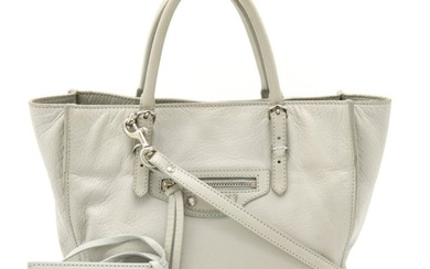 BALENCIAGA Paper Handbag Shoulder Bag Leather Light Gray 305572
