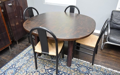 BESPOKE PARQUETRY DINING TABLE AND FOUR CASSINA STYLE CHAIRS