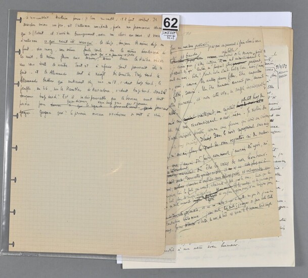 BROUILLONS D'ÉCRIVAINS XXe. 5 manuscrits... - Lot 329 - Conan Hôtel d’Ainay