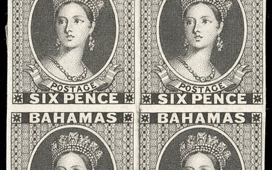Bahamas 1861 (June)-62, Rough Perforation 14 to 16 Plate Proofs 6d. block of four in black on t...