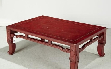 Baker red lacquered chinoiserie coffee table