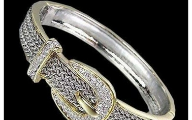 Balinese Silver, Gold & Crystal Buckle Cuff Bracelet