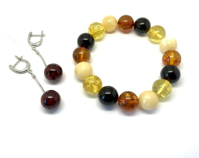 Baltic amber set bracelet silver earrings ø12mm 22.5 gr