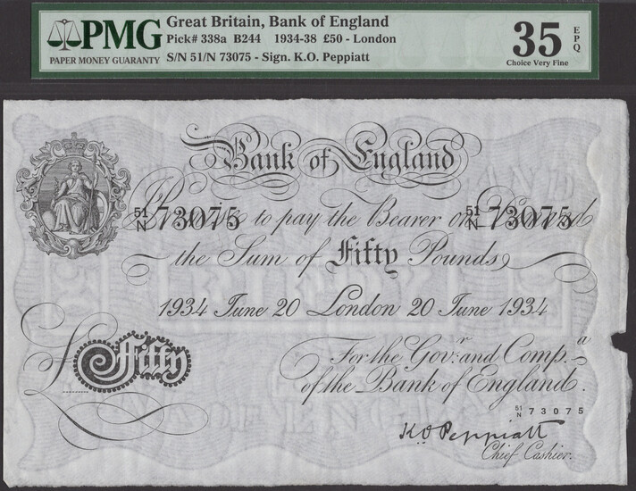 Bank of England, Kenneth O. Peppiatt, £50, London, 20 June 1934, serial...