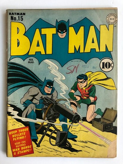 Batman #15 -Very Early Cat Woman Appearance In New Costume -Rare Very Early Golden Age Batman Comic!! - Mid Grade!! - Softcover - First edition - (1943)