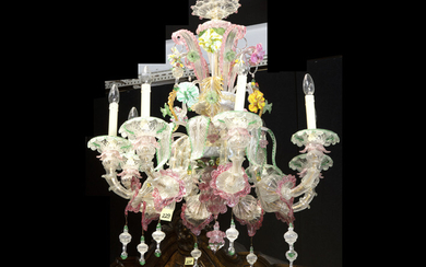 Beautiful old Venetian chandelier in colourless and coloured...