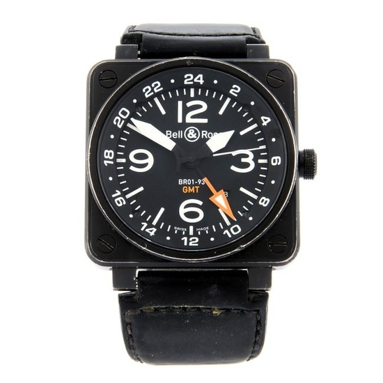 Bell & Ross - a BR01-93 GMT wrist watch. PVD-treated stainless steel case. Case width 51mm.