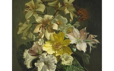 Bennett Oates 1973 - A flower piece, lillies in a vase, oil ...