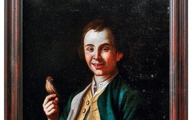 Bildnis eines jungen Mannes mit Singvogel an der Leine, Wohl Italien, 18. Jh.