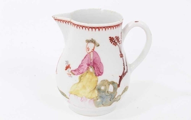 Bow sparrow beak milk jug, circa 1760-65, painted in polychrome enamels with figures in the Chinese style, 7.5cm high