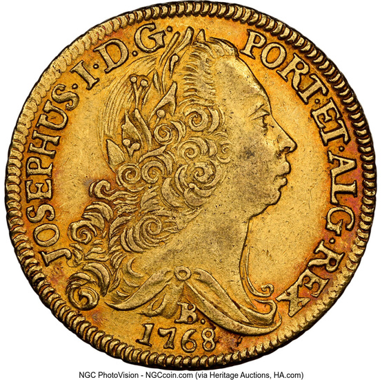 Brazil: , Jose I gold 6400 Reis 1768-B AU53 NGC,...
