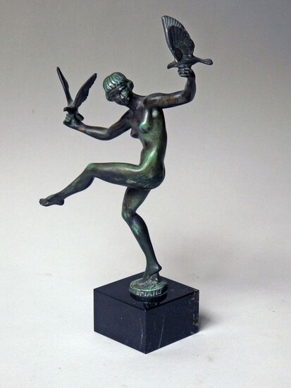 Briand (Marcel Bouraine) - Atelier Max Le Verrier - "MATIN" art deco sculpture of a dancer with doves