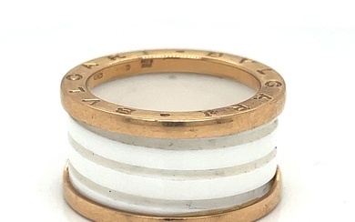Bulgari B.zero1 four-band ring with two 18 kt rose gold loops and a white ceramic...