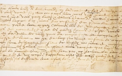 CALVADOS. 1578. Parchemin (12 x 39 cm) signée... - Lot 29 - Vermot et Associés