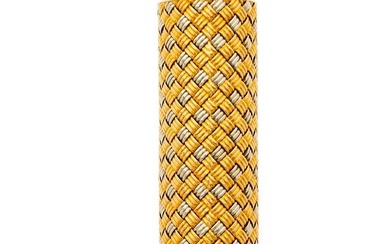 CARTIER Lipstick case in 18k (750‰) two-ton gold (yellow and gray) wickerwork, engraved with