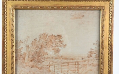 CAZIN Jean-Charles. (1841-1901). « Paysage à la barrière ». Huile sur toile signée. H.46 L.55....