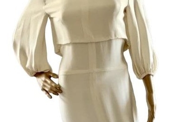 CHANEL CREAM COLORED FITTED SILK EVENING DRESS SM