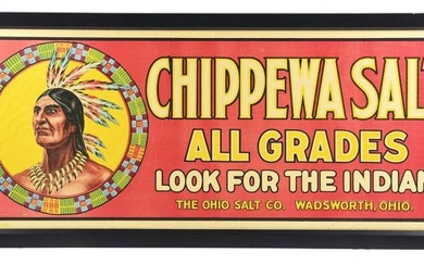 CHIPPEWA SALT FRAMED PAPER LITHOGRAPH ADVERTISEMENT.