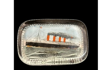 CUNARD: Rare R.M.S. Lusitania paperweight depicting the ill...